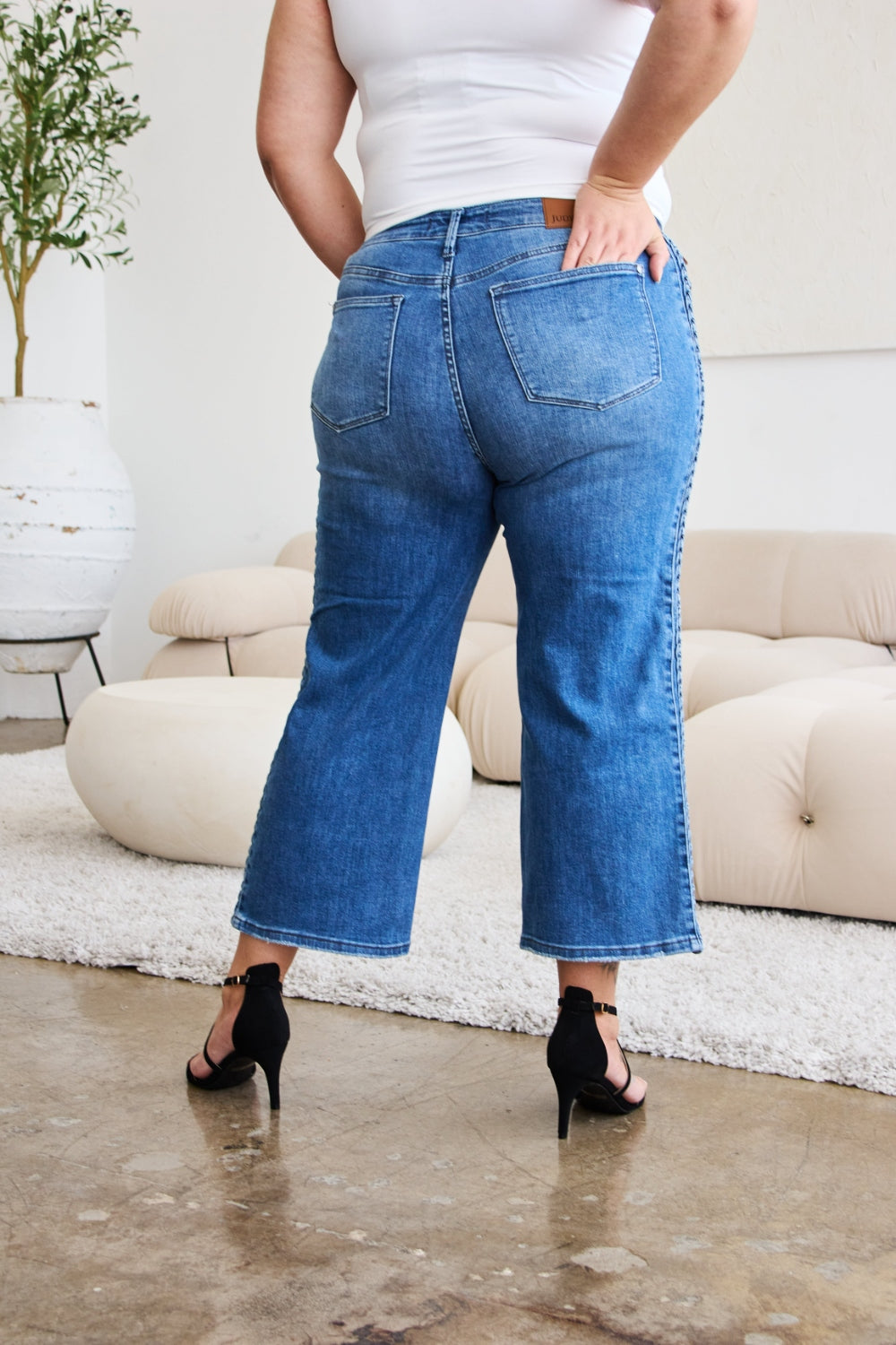 Judy Blue Full Size Braid Side Detail Wide Leg Jeans - Judy Blue Jeans Boutique