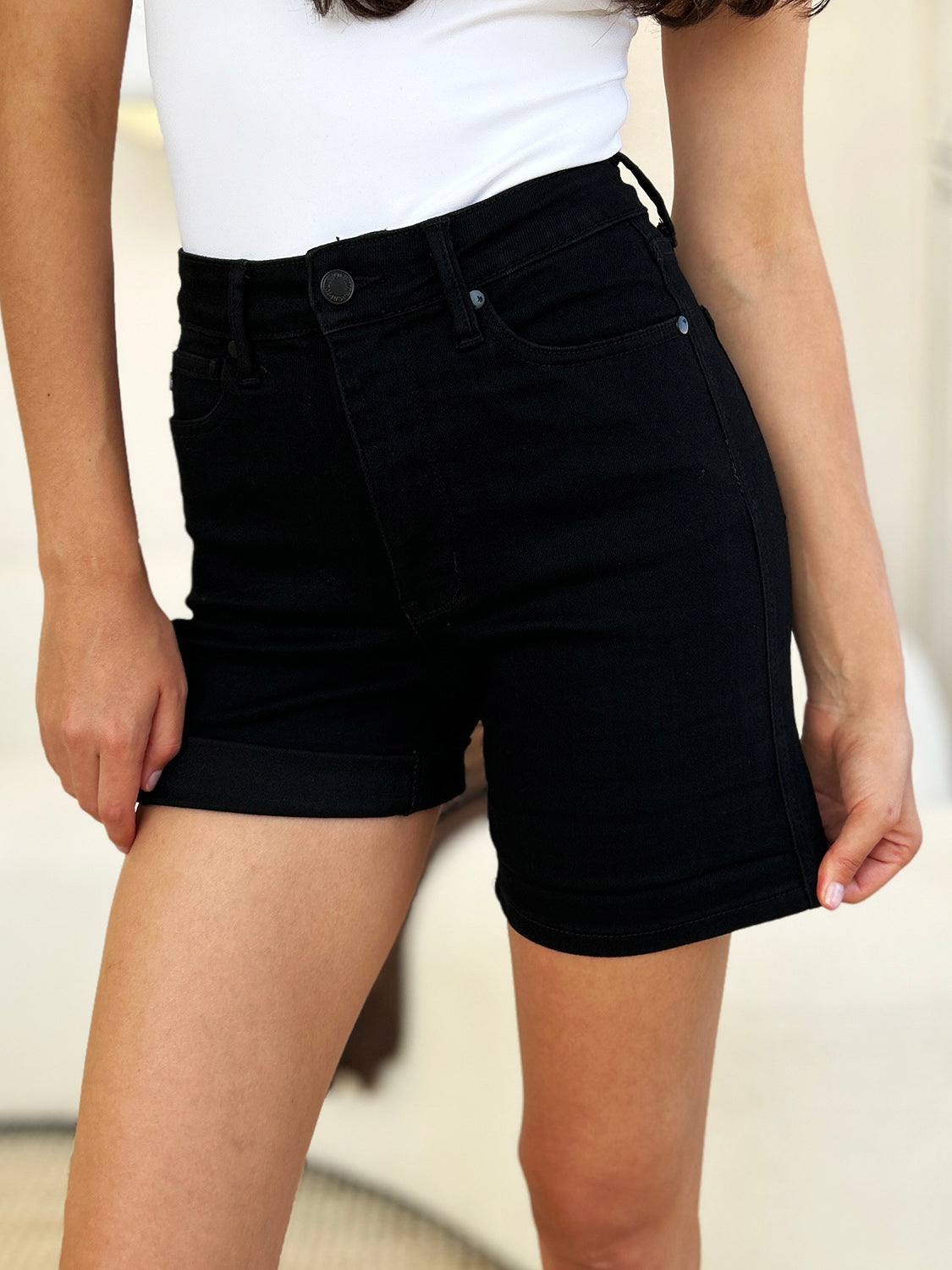 Judy Blue Full Size High Waist Tummy Control Cuffed Denim Shorts - Judy Blue Jeans Boutique