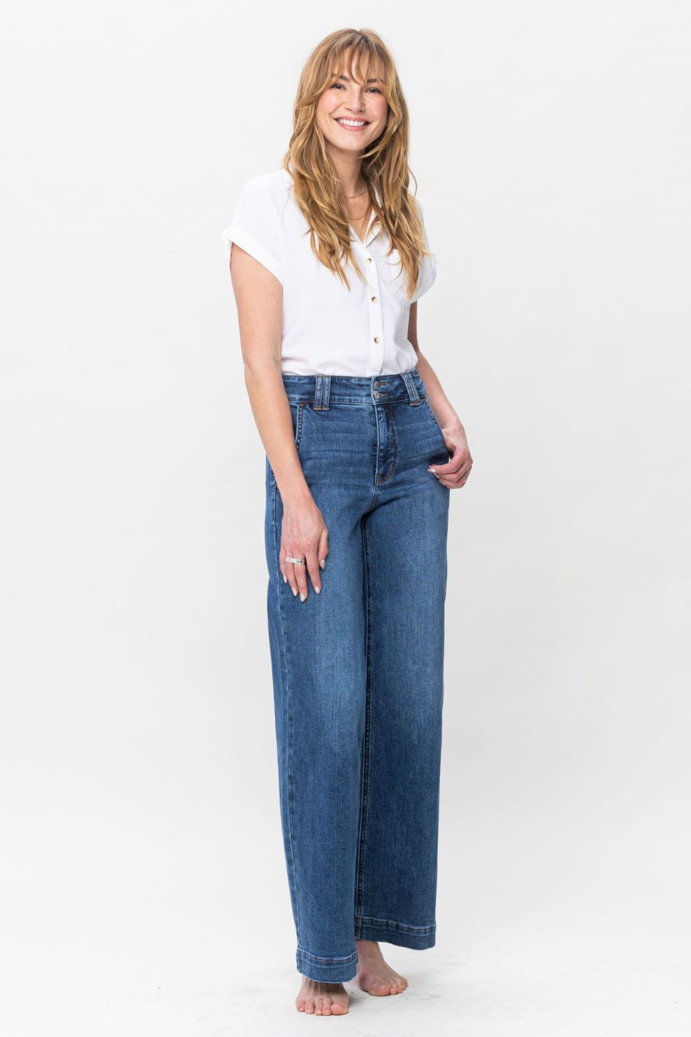 Judy Blue Full Size Double Button Wide Leg Jeans - Judy Blue Jeans Boutique