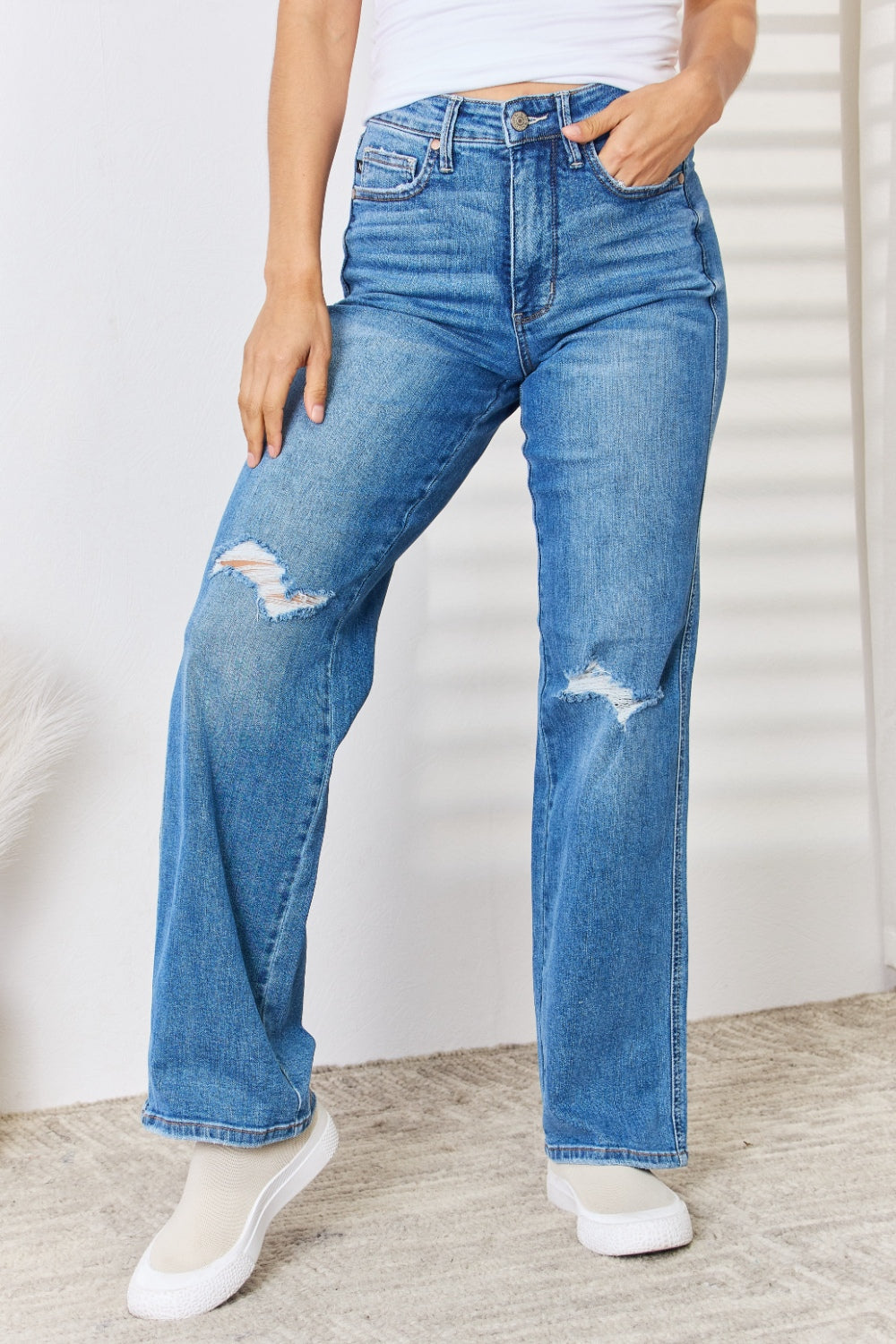 Judy Blue Full Size High Waist Distressed Straight-Leg Jeans - Judy Blue Jeans Boutique