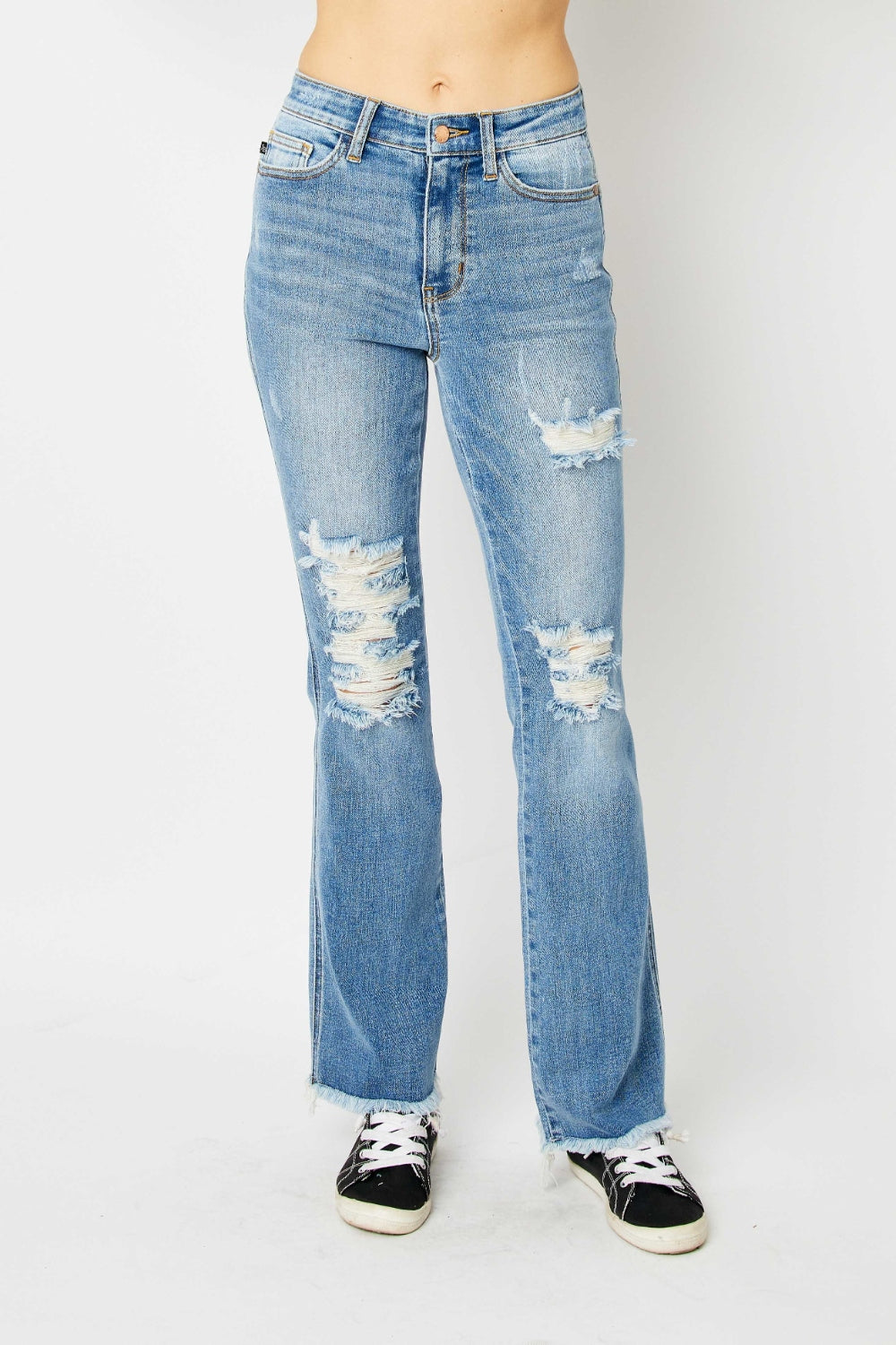 Judy Blue Full Size Distressed Raw Hem Bootcut Jeans - Judy Blue Jeans Boutique