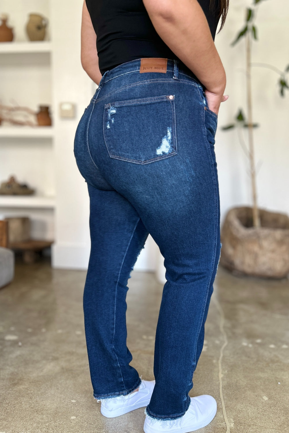 Judy Blue Full Size High Waist Rigid Magic Heavy Destroy Straight Jeans - Judy Blue Jeans Boutique