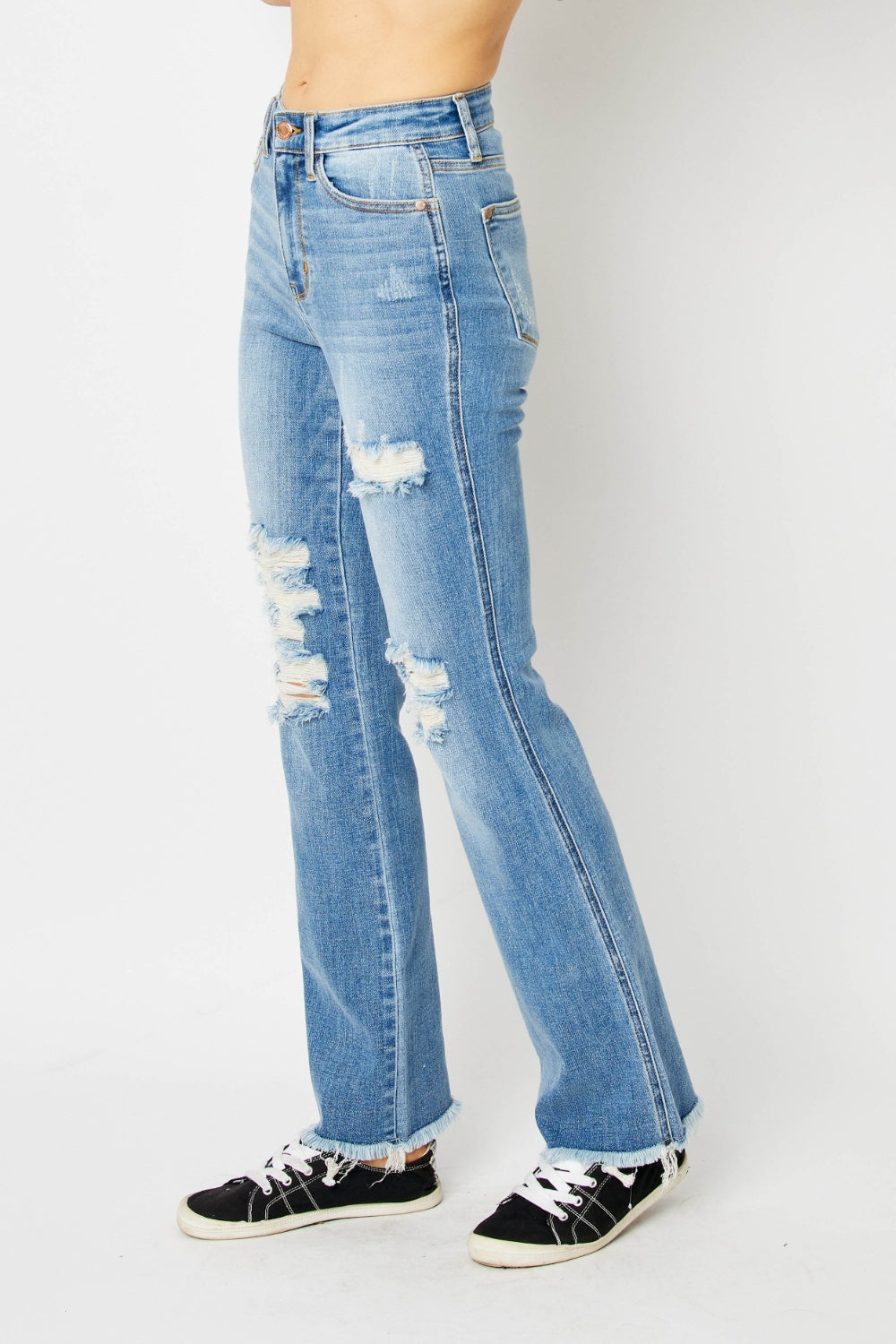 Judy Blue Full Size Distressed Raw Hem Bootcut Jeans - Judy Blue Jeans Boutique