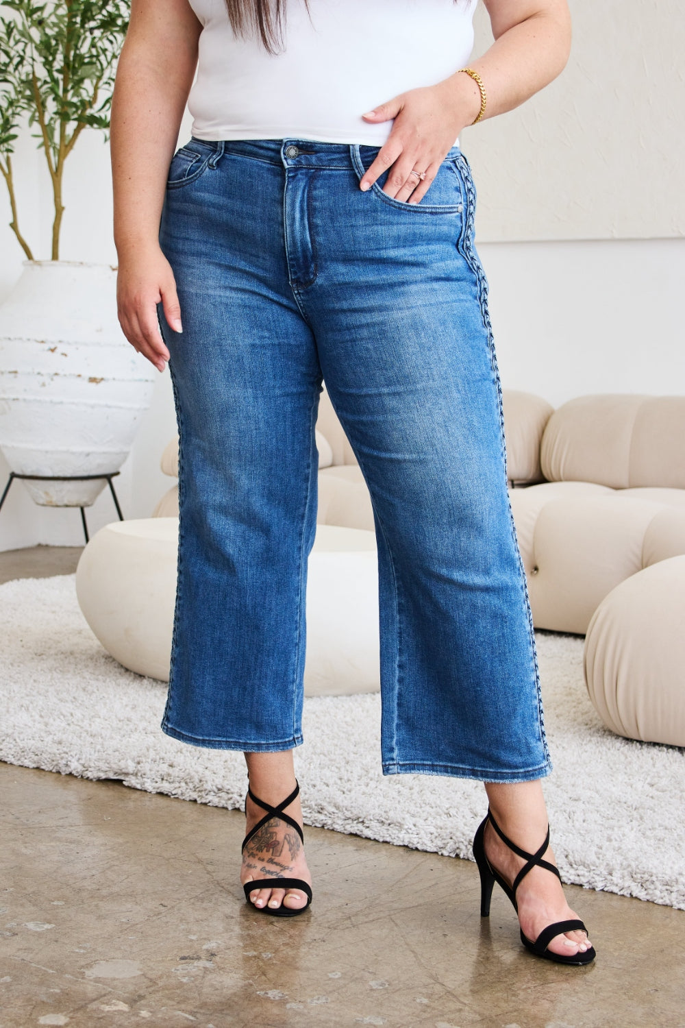 Judy Blue Full Size Braid Side Detail Wide Leg Jeans - Judy Blue Jeans Boutique