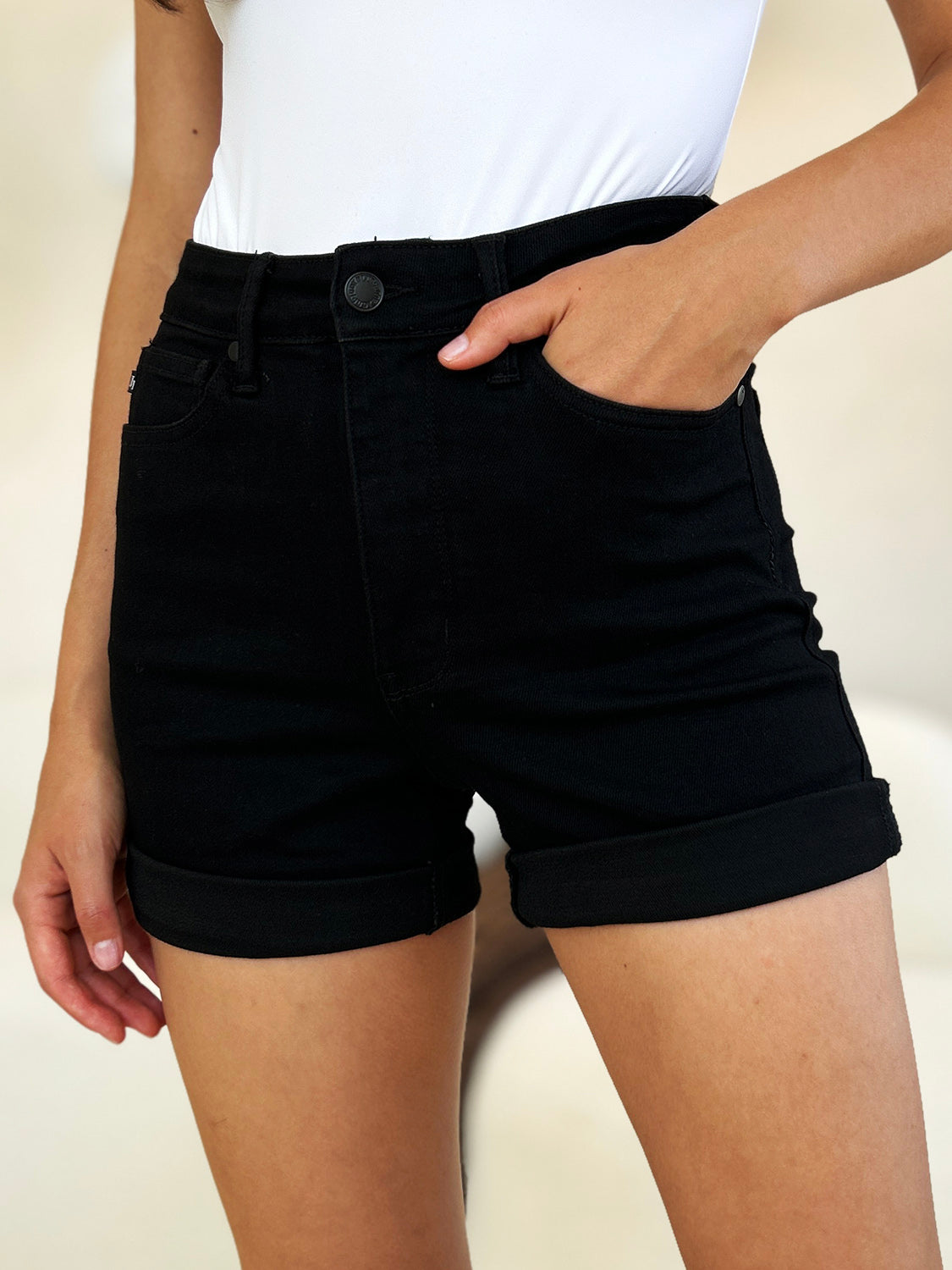 Judy Blue Full Size High Waist Tummy Control Cuffed Denim Shorts - Judy Blue Jeans Boutique