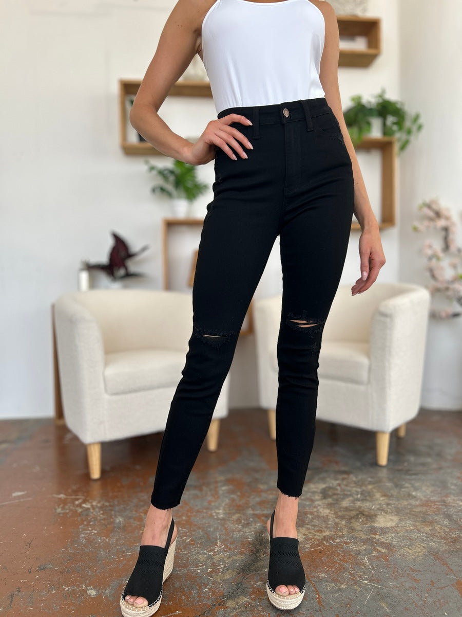 Judy Blue Full Size Distressed Tummy Control High Waist Skinny Jeans - Judy Blue Jeans Boutique