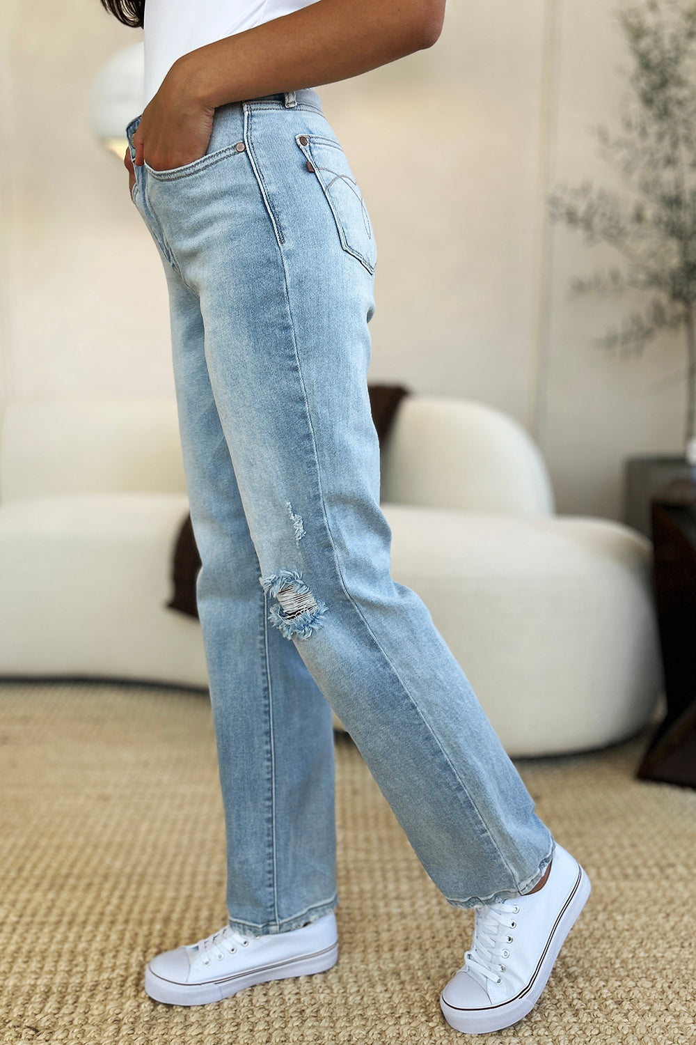 Judy Blue Full Size High Waist Distressed Straight Jeans - Judy Blue Jeans Boutique