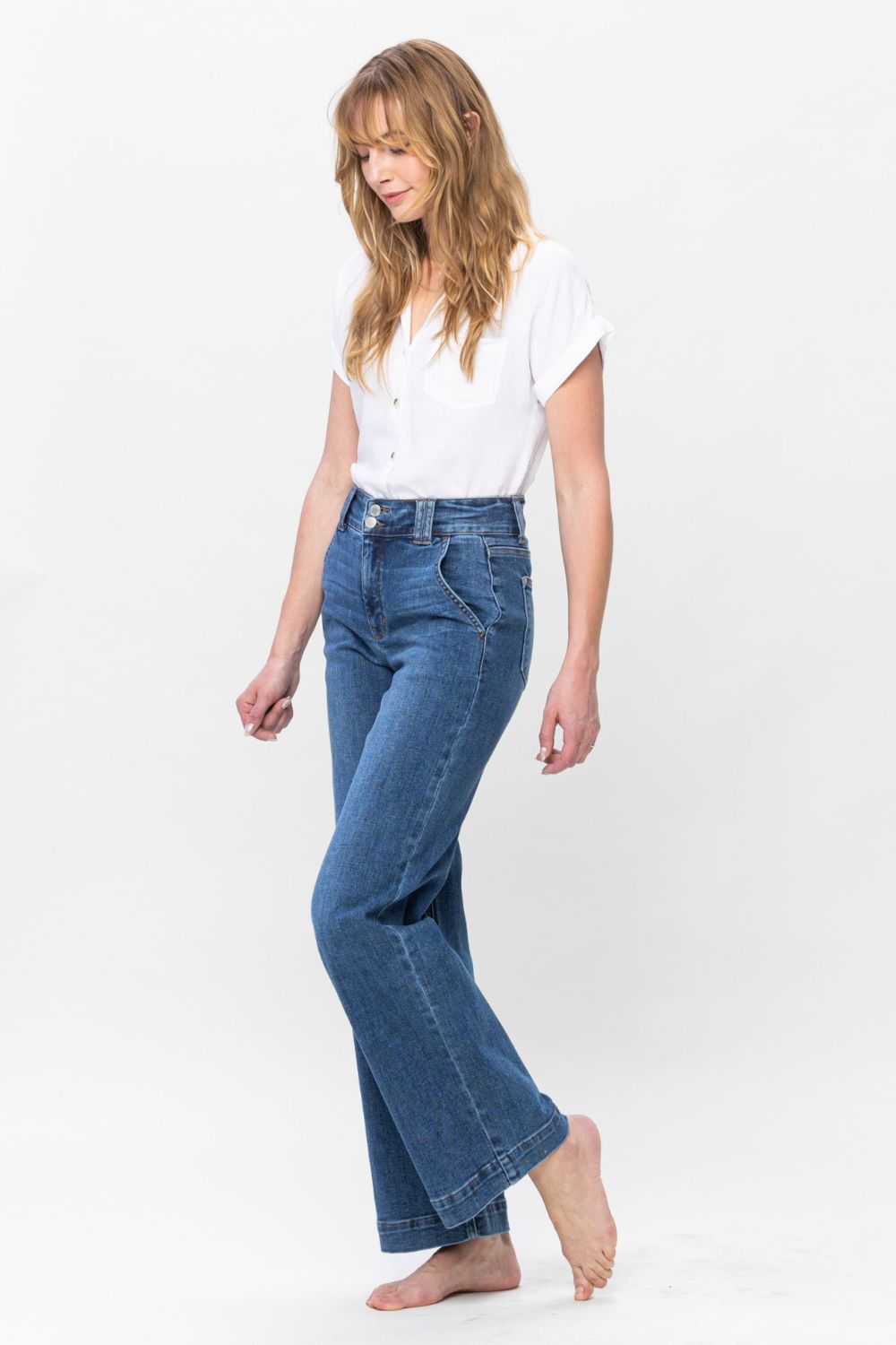 Judy Blue Full Size Double Button Wide Leg Jeans - Judy Blue Jeans Boutique