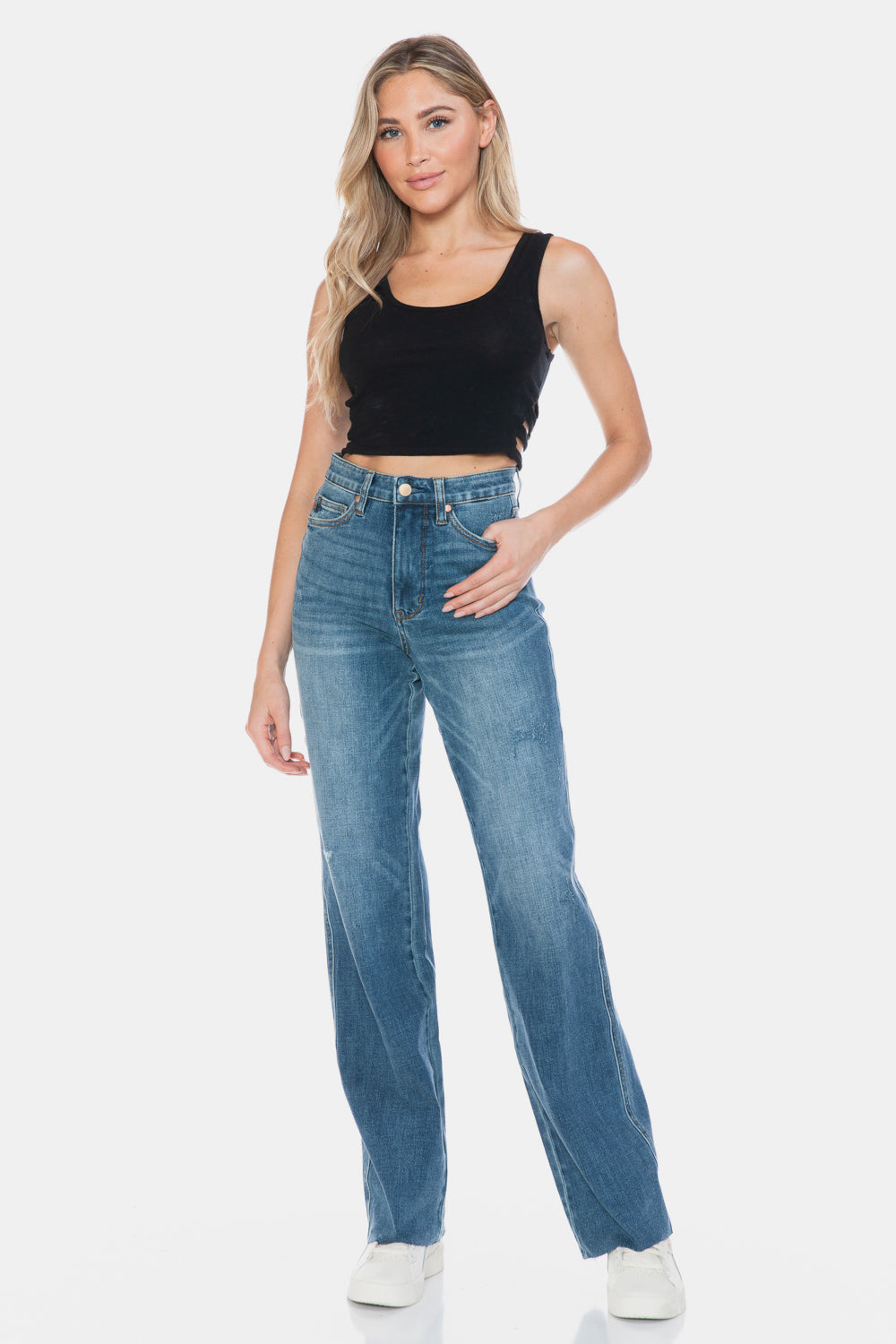 Judy Blue Full Size Tummy Control Cut Raw Hem Straight Jeans - Judy Blue Jeans Boutique