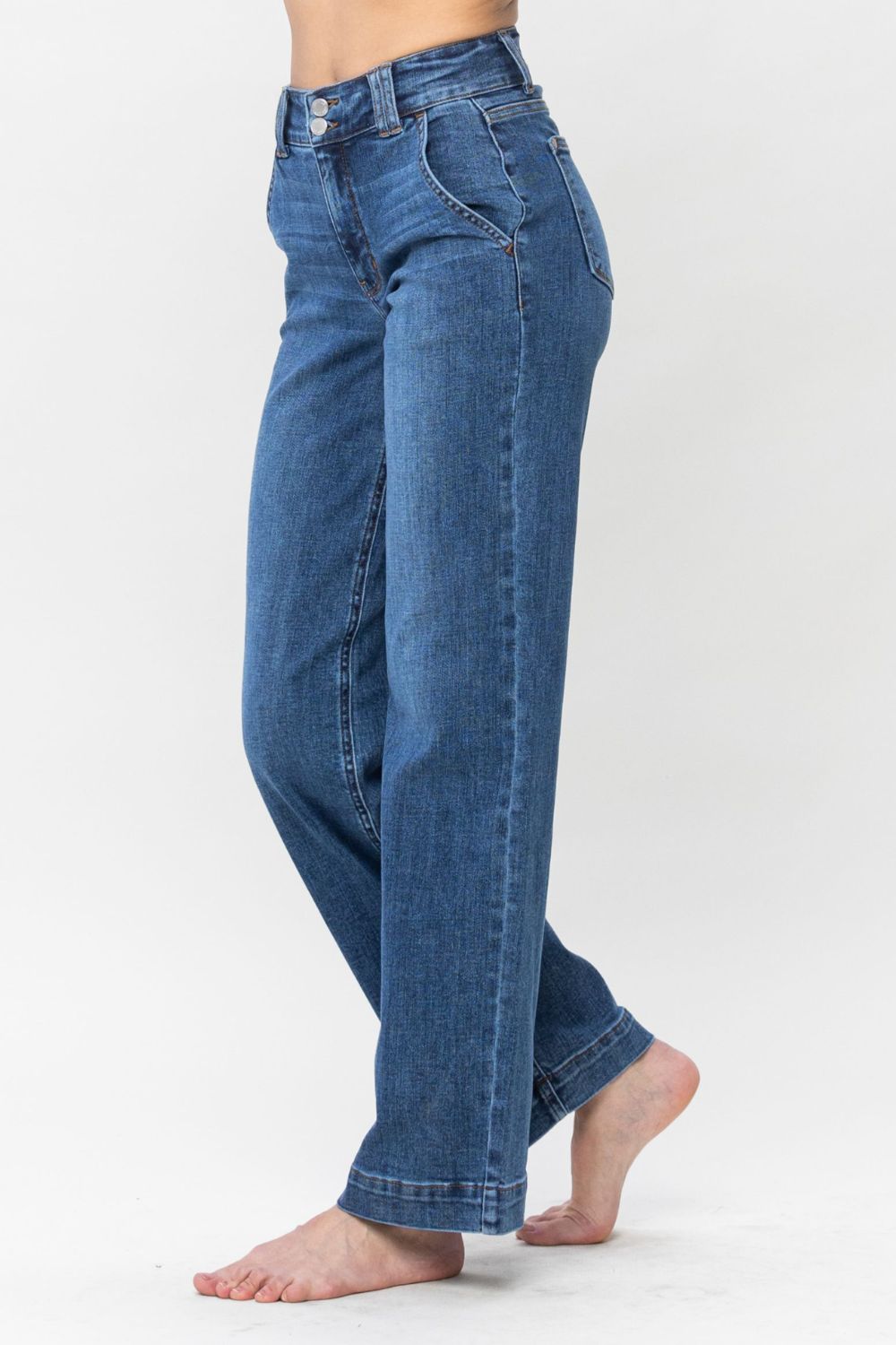 Judy Blue Full Size Double Button Wide Leg Jeans - Judy Blue Jeans Boutique