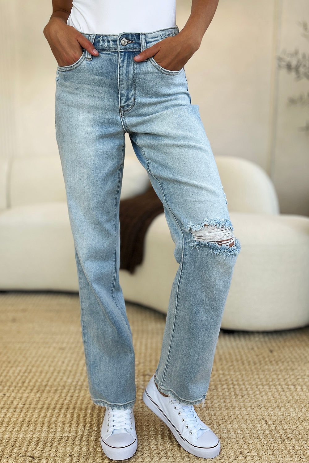 Judy Blue Full Size High Waist Distressed Straight Jeans - Judy Blue Jeans Boutique