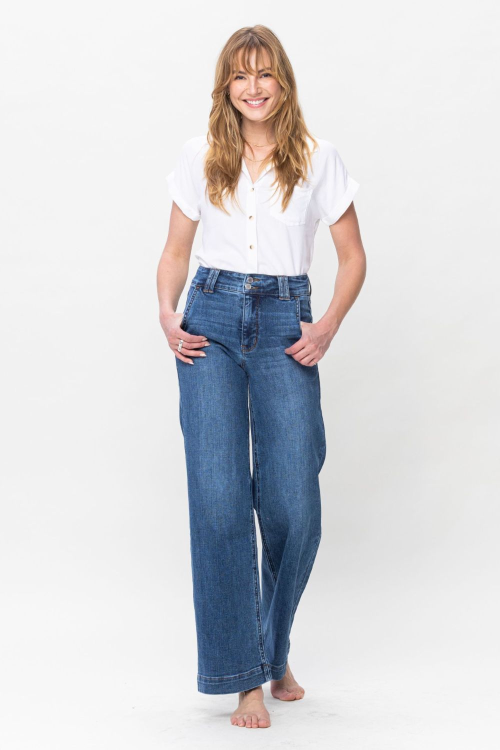 Judy Blue Full Size Double Button Wide Leg Jeans - Judy Blue Jeans Boutique