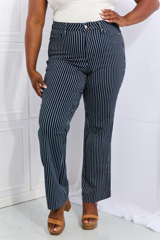 Judy Blue Cassidy Full Size High Waisted Tummy Control Striped Straight Jeans - Judy Blue Jeans Boutique