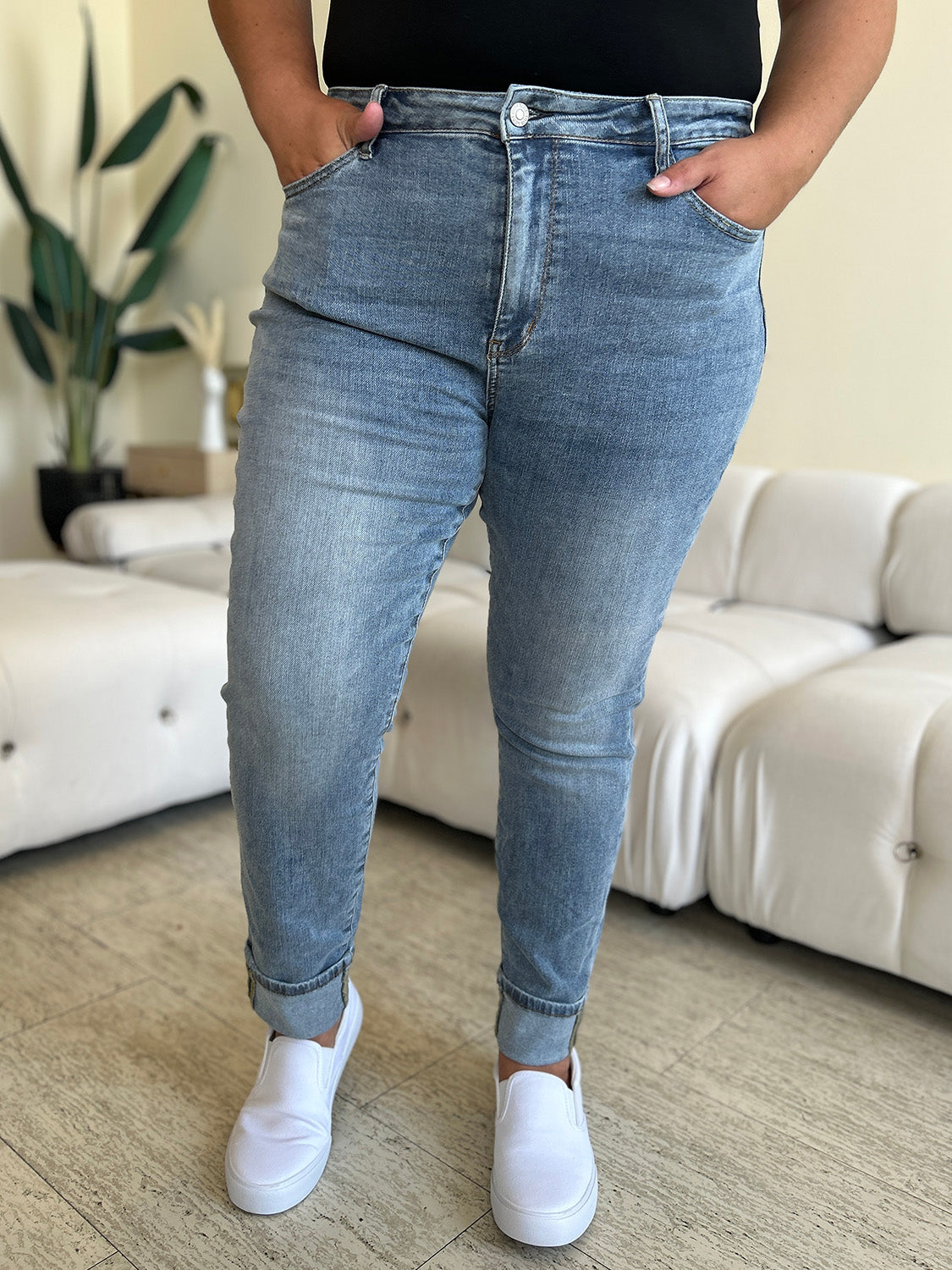 Judy Blue Full Size High Waist Cuff Hem Jeans - Judy Blue Jeans Boutique