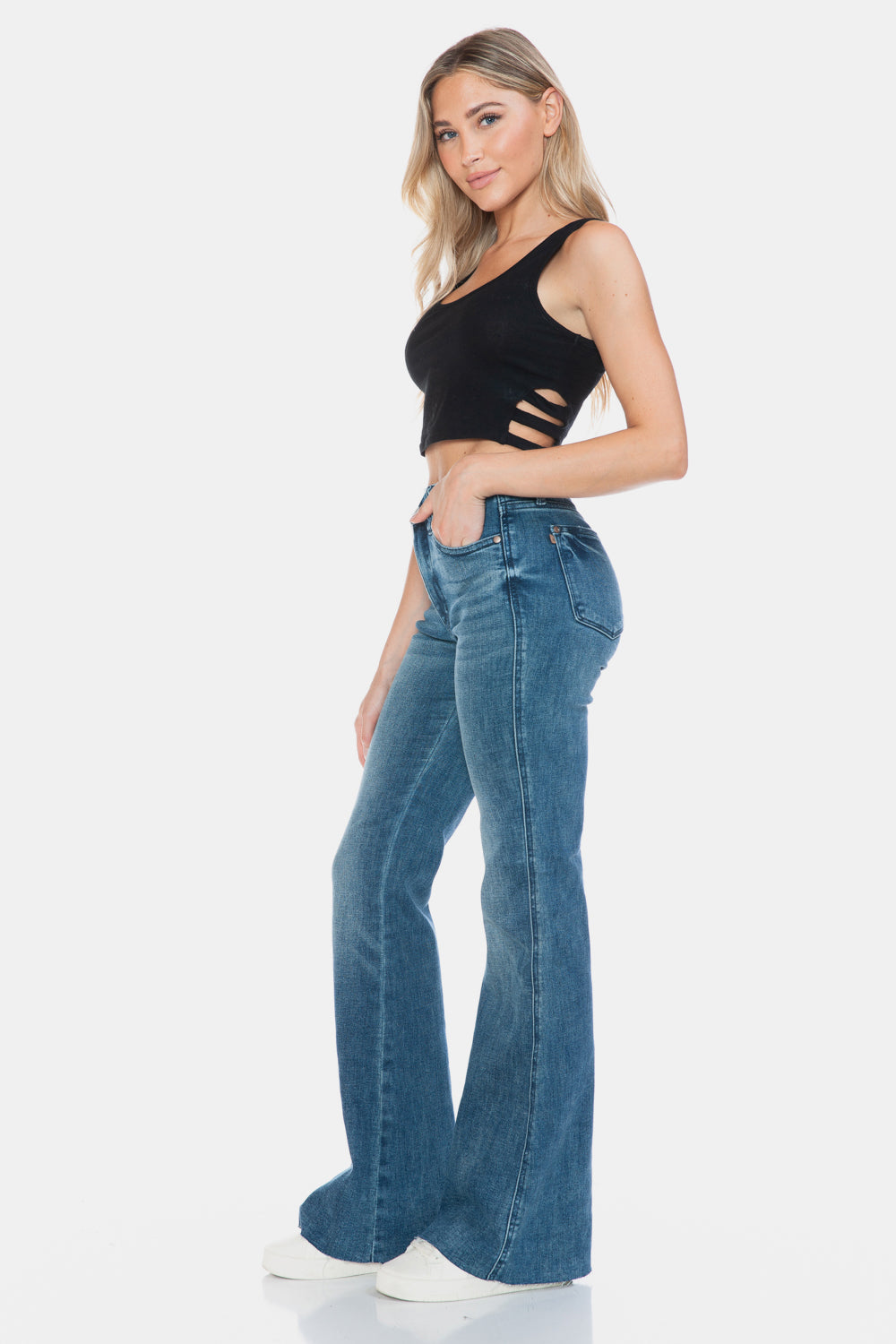 Judy Blue Full Size Tummy Control Cut Hem Flare Jeans - Judy Blue Jeans Boutique