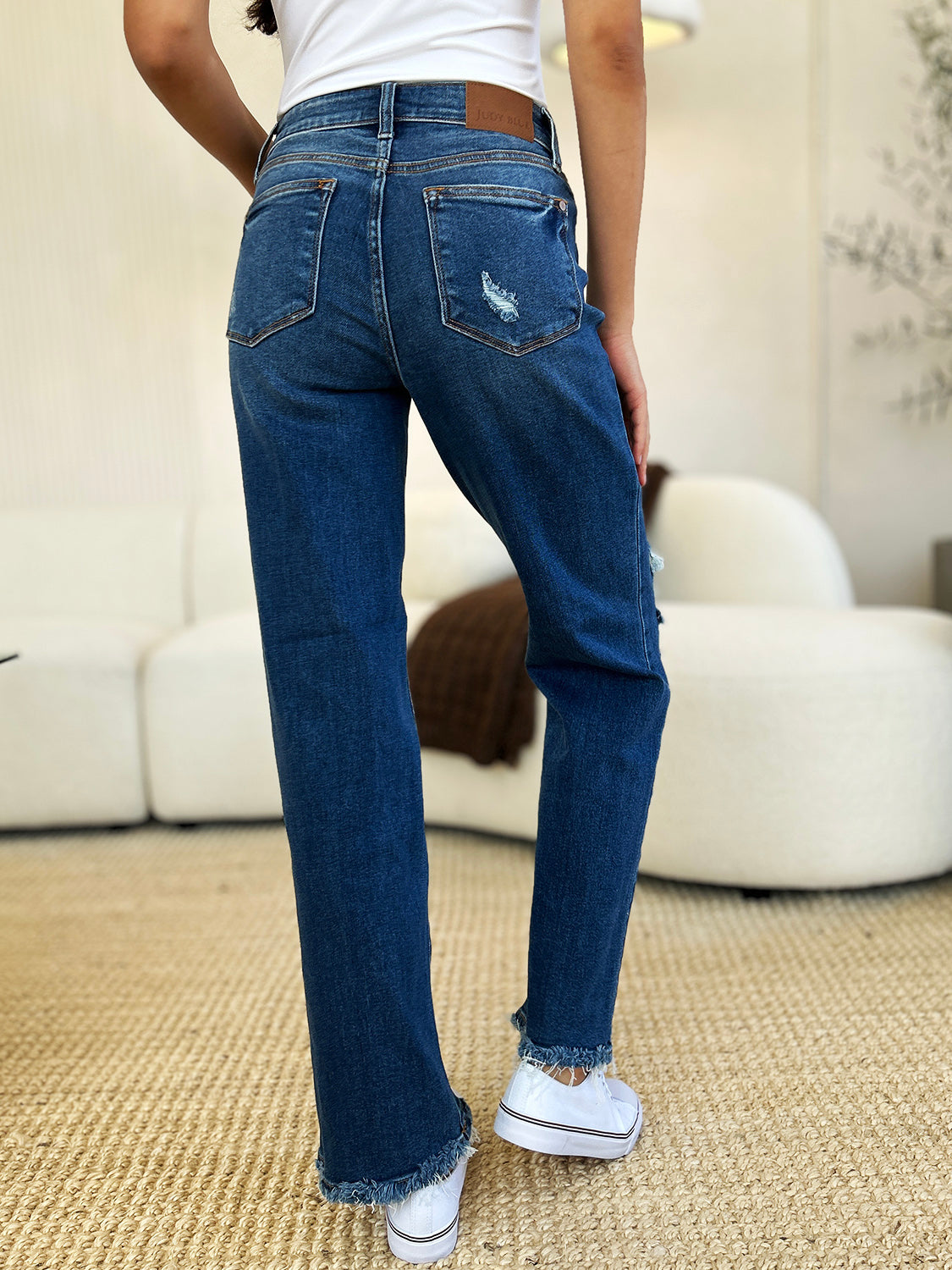 Judy Blue Full Size Mid Rise Distressed Raw Hem Jeans - Judy Blue Jeans Boutique