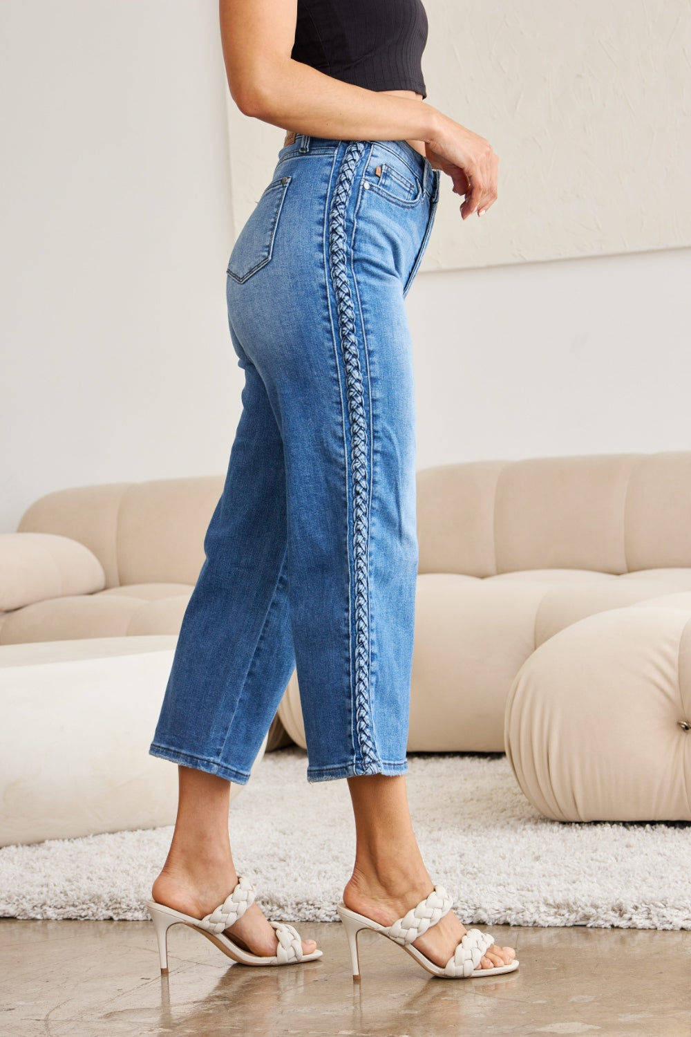 Judy Blue Full Size Braid Side Detail Wide Leg Jeans - Judy Blue Jeans Boutique