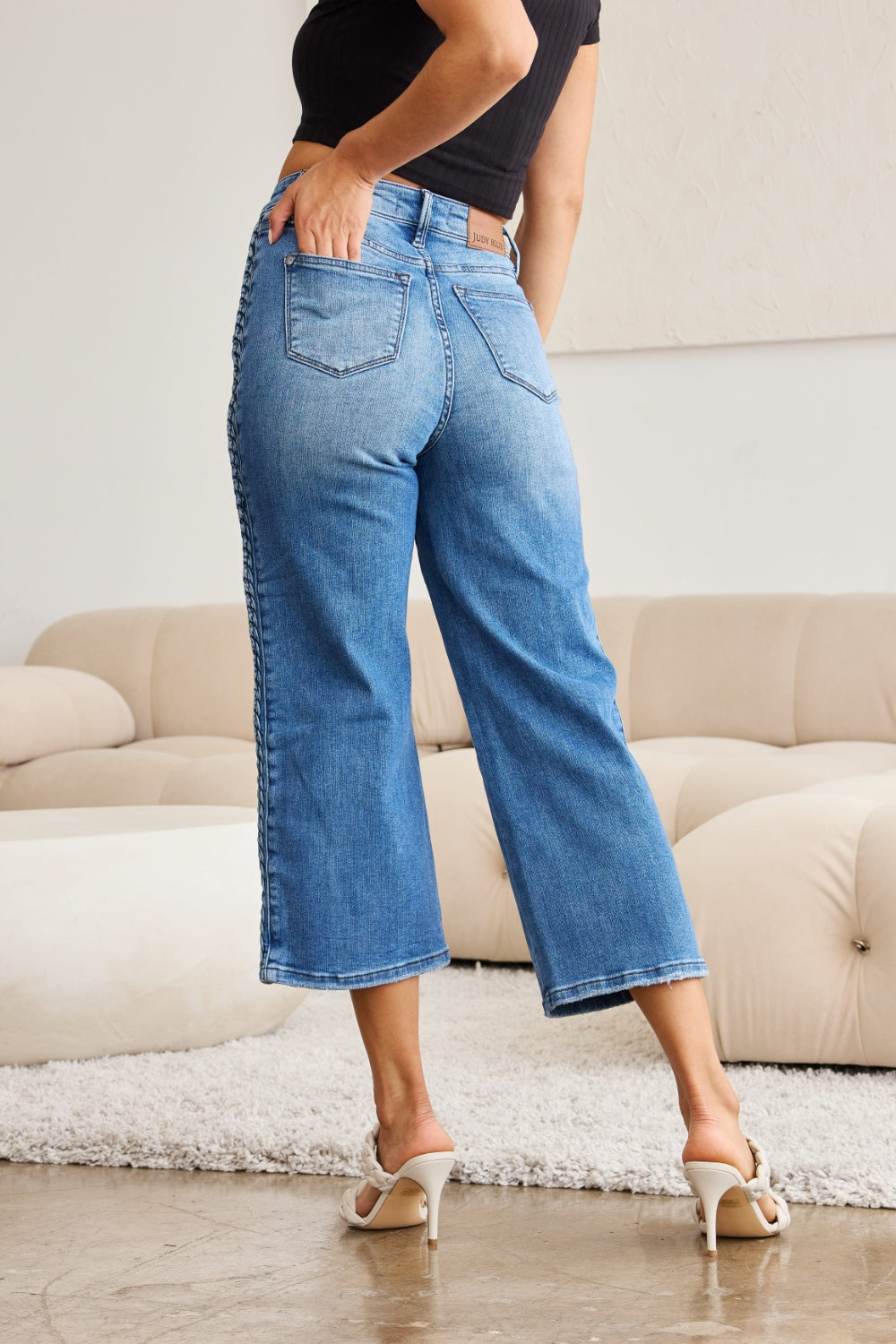 Judy Blue Full Size Braid Side Detail Wide Leg Jeans - Judy Blue Jeans Boutique