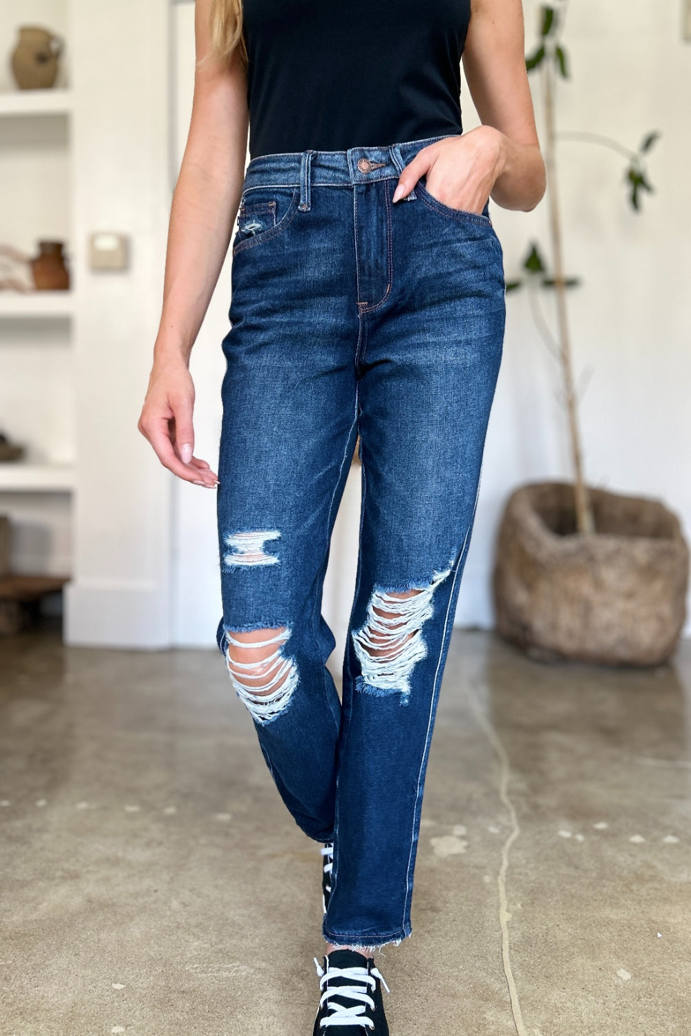 Judy Blue Full Size High Waist Rigid Magic Heavy Destroy Straight Jeans - Judy Blue Jeans Boutique