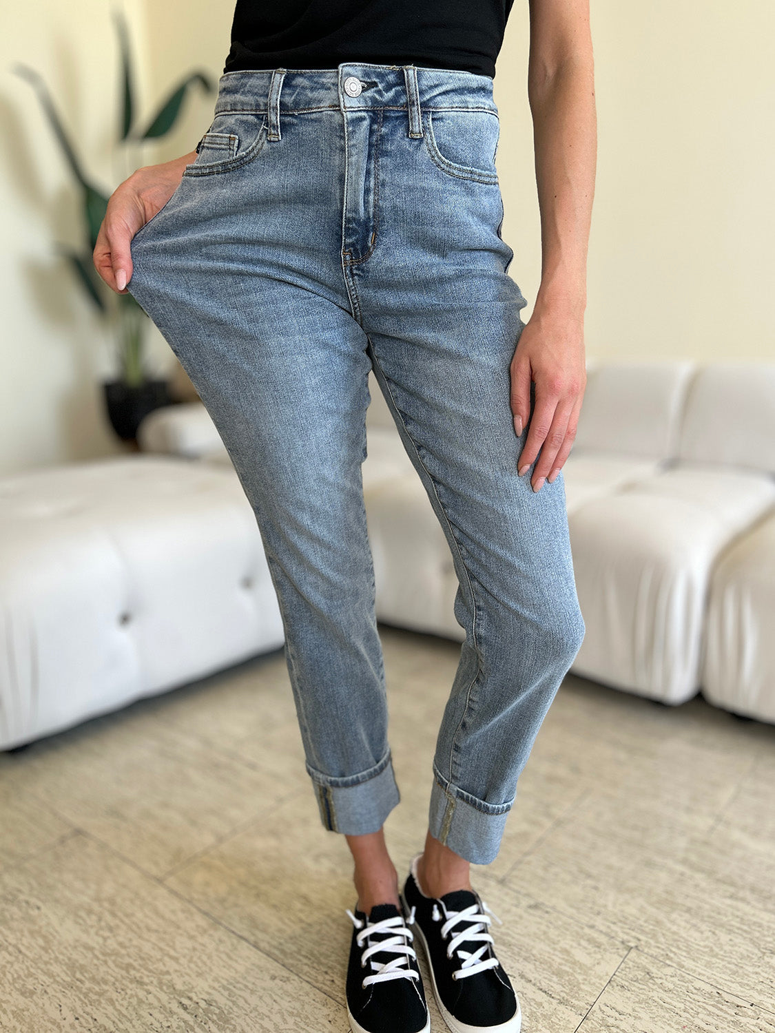 Judy Blue Full Size High Waist Cuff Hem Jeans - Judy Blue Jeans Boutique