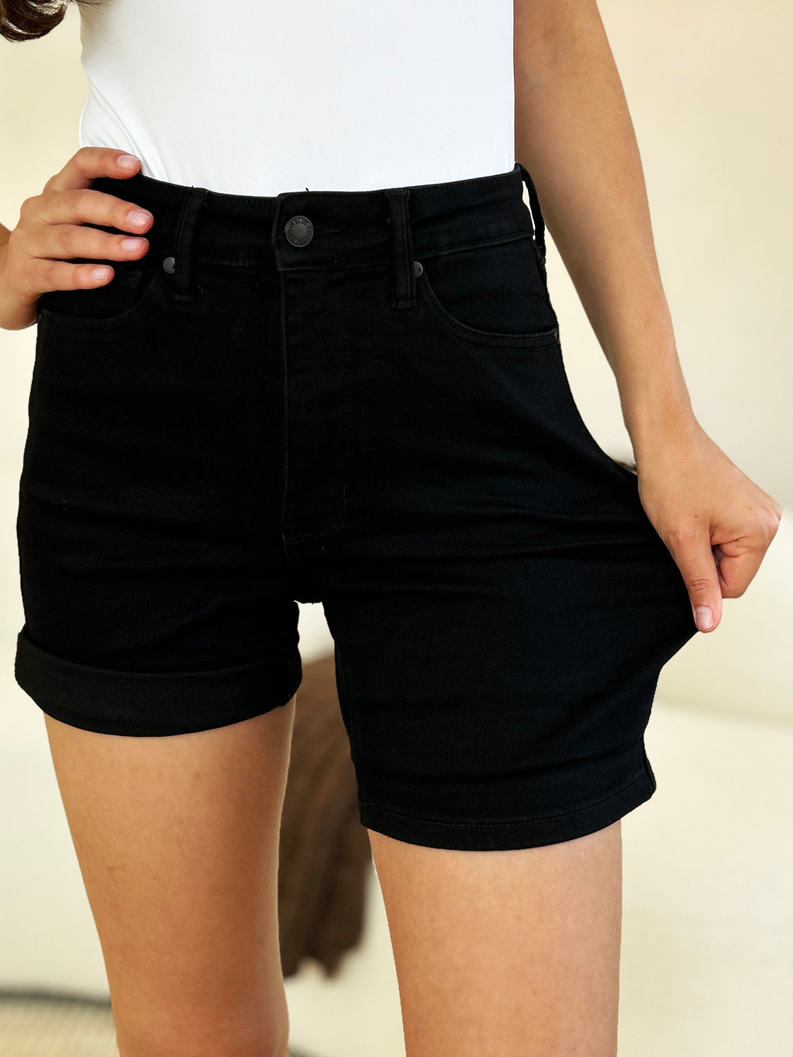 Judy Blue Full Size High Waist Tummy Control Cuffed Denim Shorts - Judy Blue Jeans Boutique