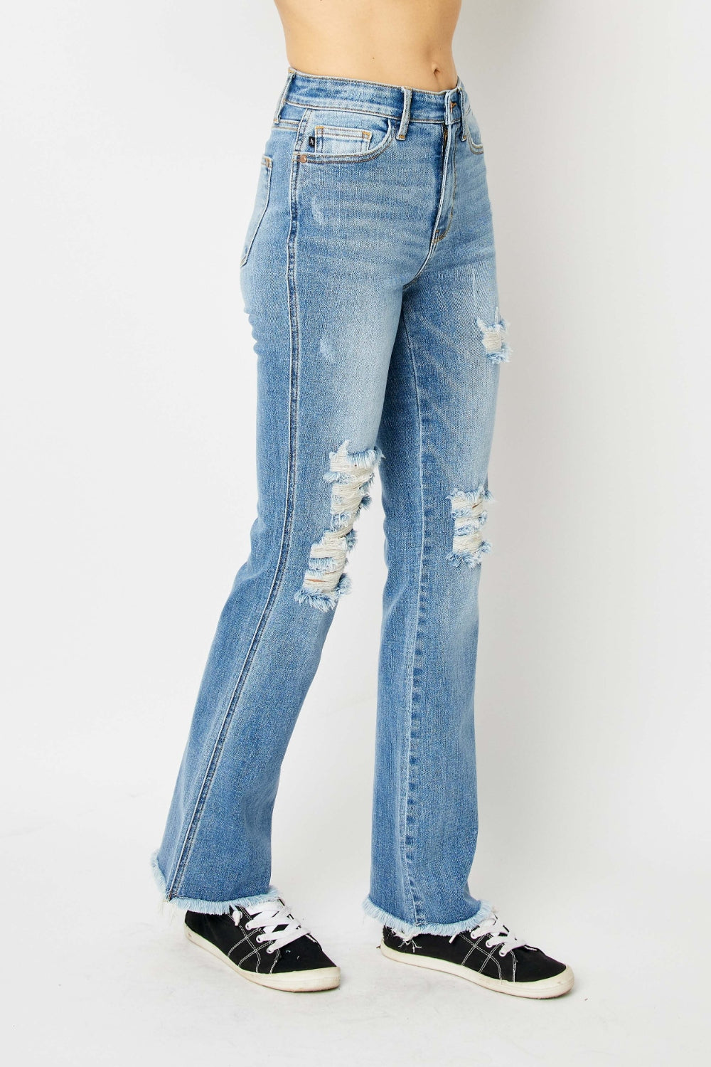 Judy Blue Full Size Distressed Raw Hem Bootcut Jeans - Judy Blue Jeans Boutique