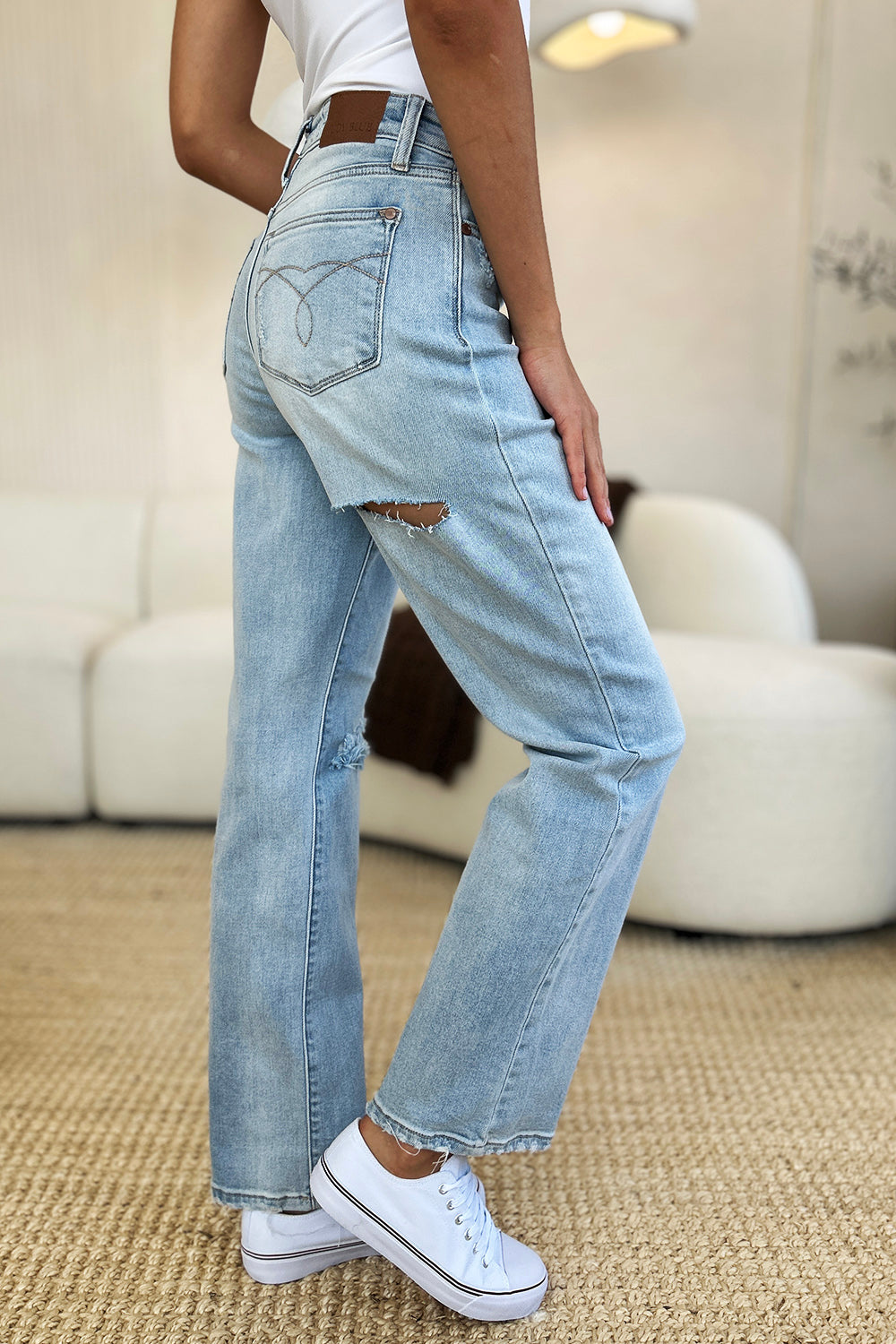 Judy Blue Full Size High Waist Distressed Straight Jeans - Judy Blue Jeans Boutique