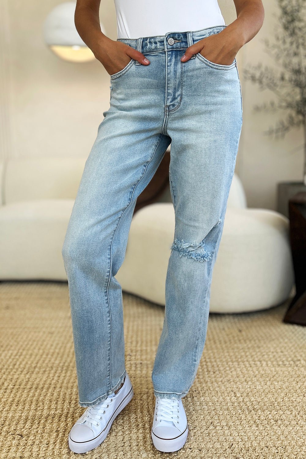 Judy Blue Full Size High Waist Distressed Straight Jeans - Judy Blue Jeans Boutique