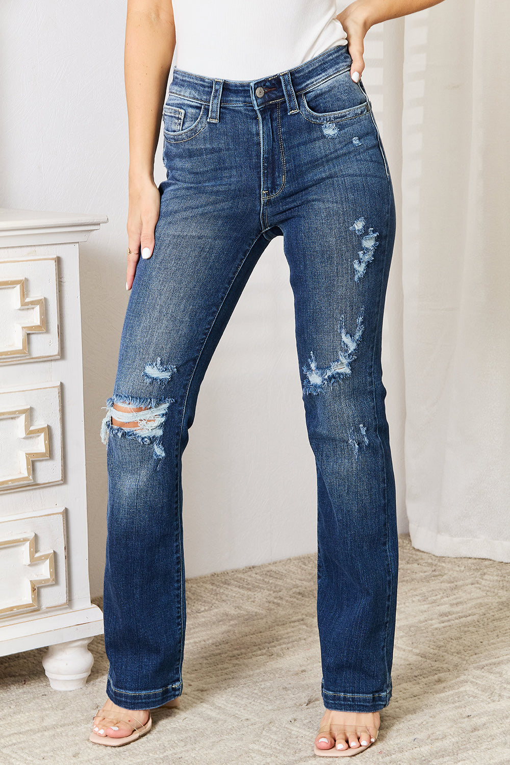 Judy Blue Full Size Mid Rise Hand Sand & Destroy Bootcut Jeans - Judy Blue Jeans Boutique