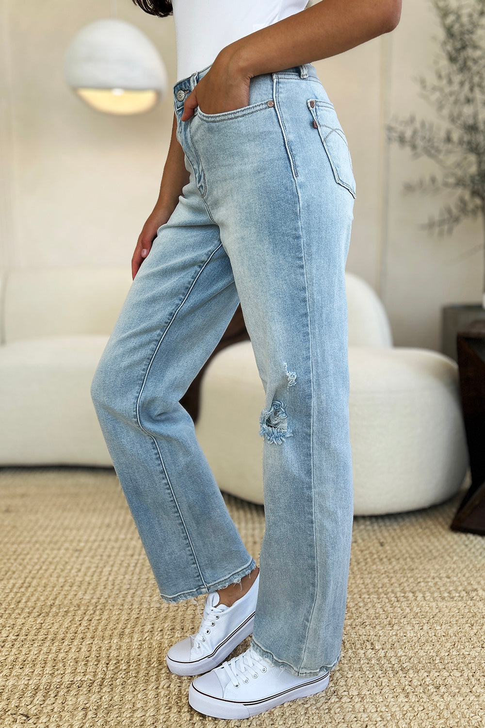 Judy Blue Full Size High Waist Distressed Straight Jeans - Judy Blue Jeans Boutique