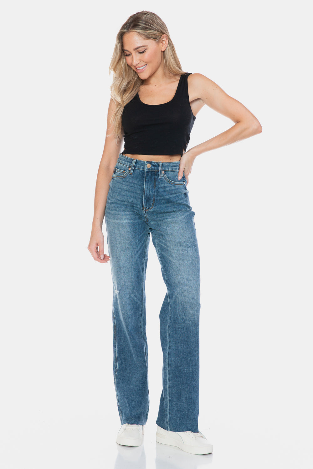 Judy Blue Full Size Tummy Control Cut Raw Hem Straight Jeans - Judy Blue Jeans Boutique