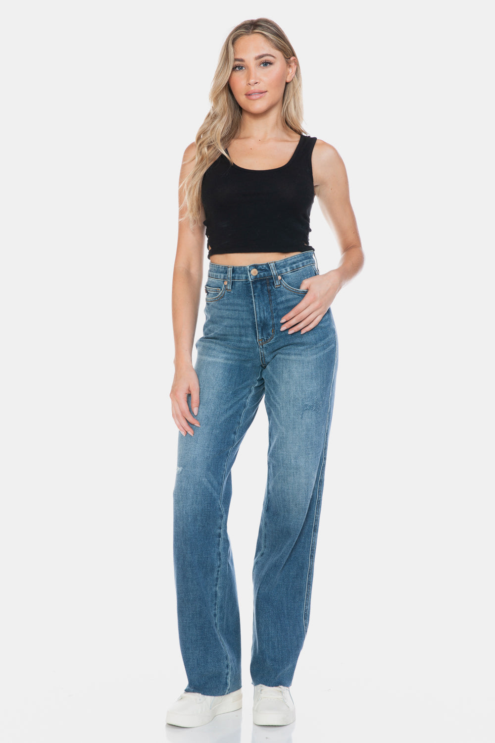 Judy Blue Full Size Tummy Control Cut Raw Hem Straight Jeans - Judy Blue Jeans Boutique