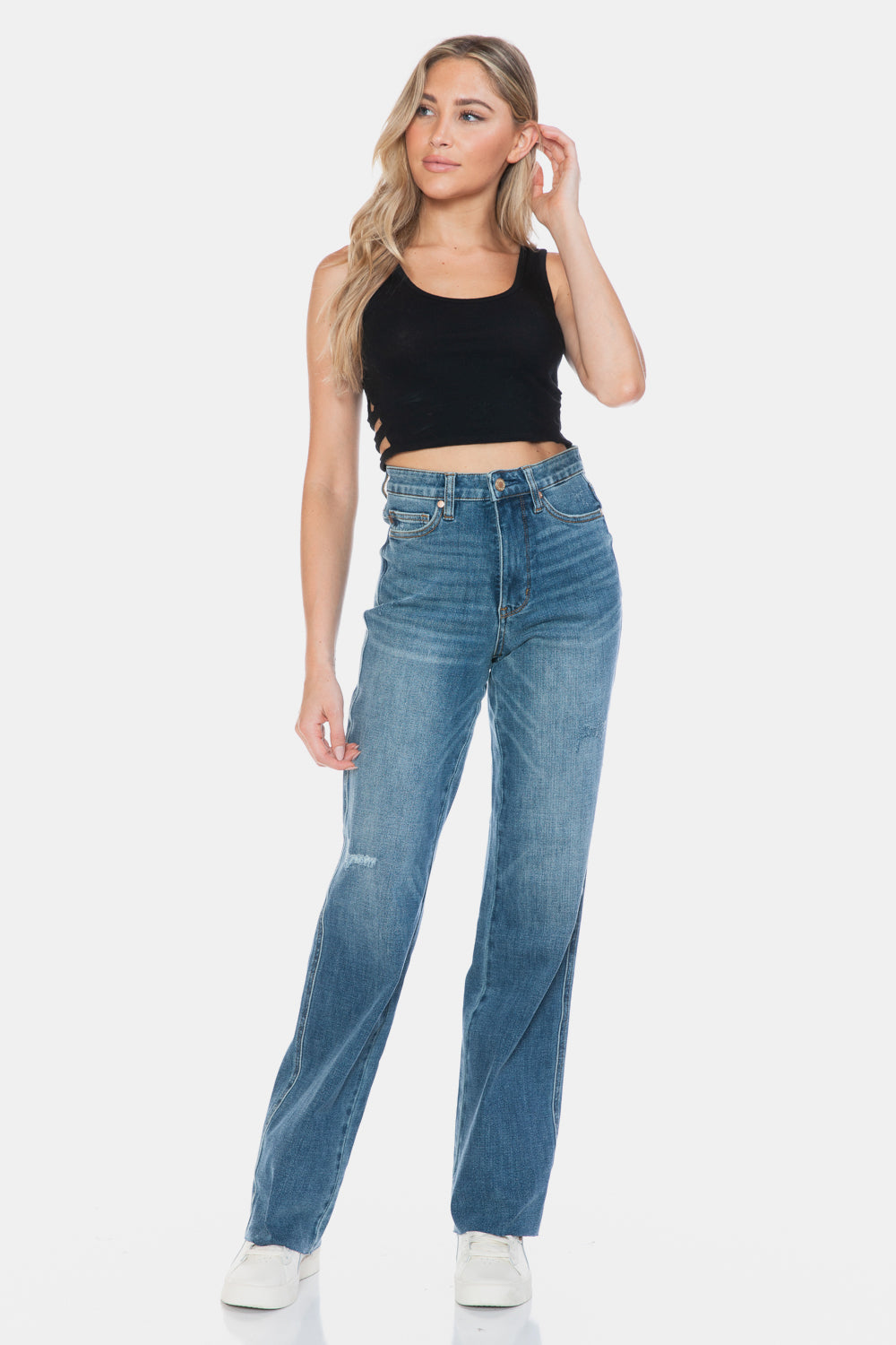 Judy Blue Full Size Tummy Control Cut Raw Hem Straight Jeans - Judy Blue Jeans Boutique