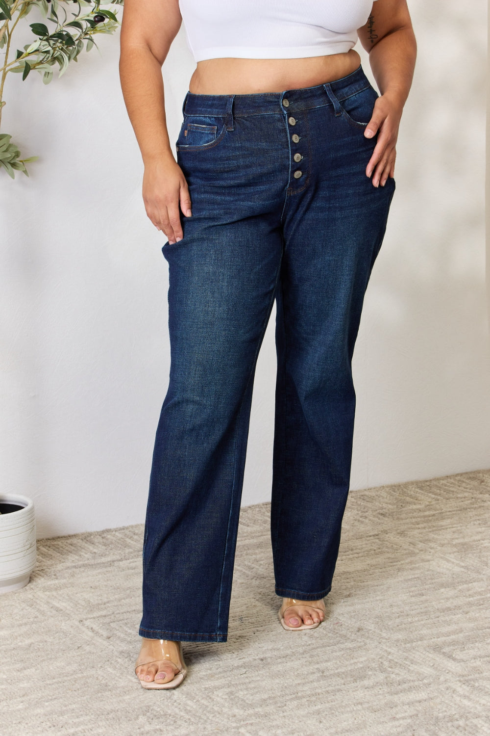 Judy Blue Full Size Button-Fly Straight Jeans - Judy Blue Jeans Boutique