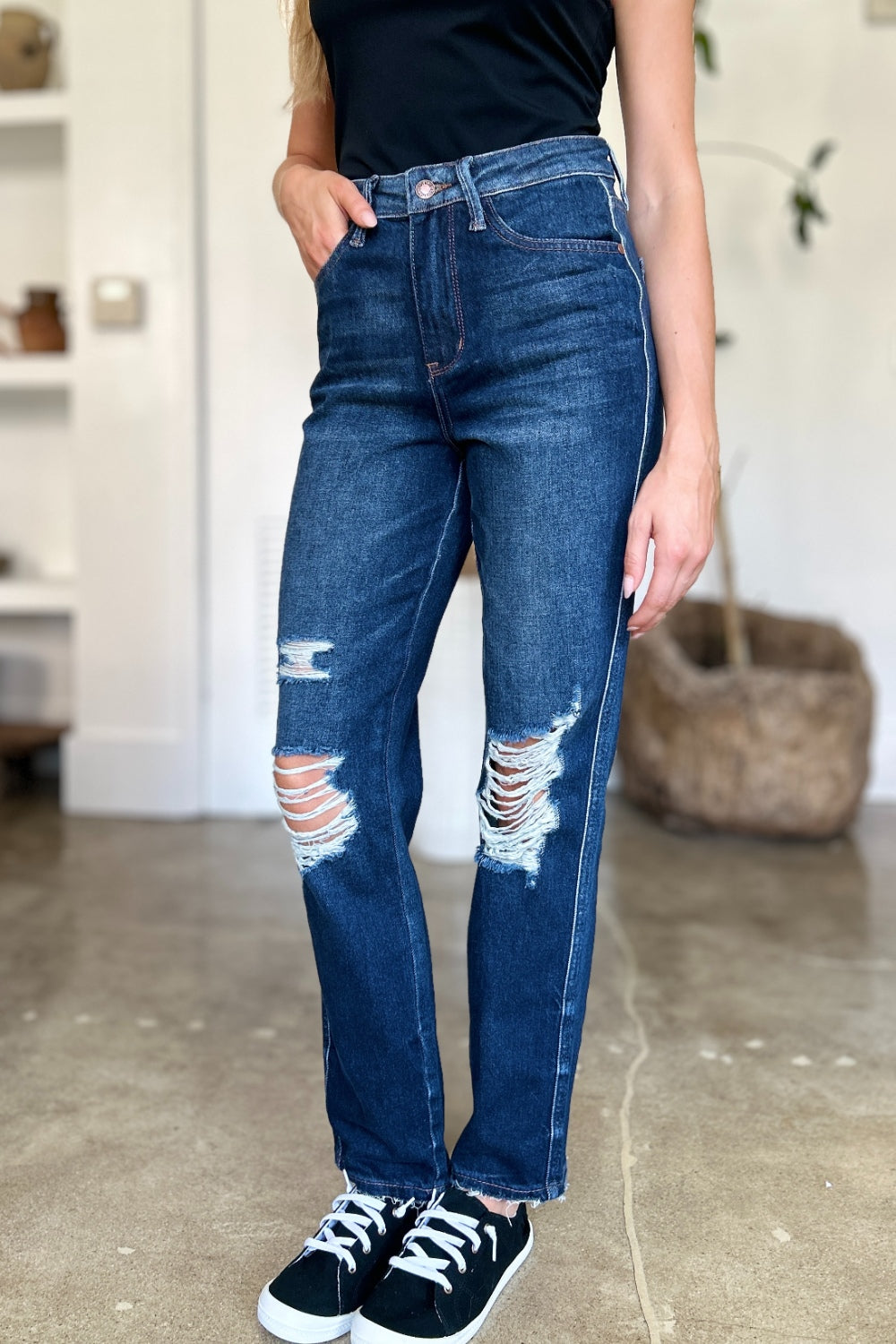 Judy Blue Full Size High Waist Rigid Magic Heavy Destroy Straight Jeans - Judy Blue Jeans Boutique