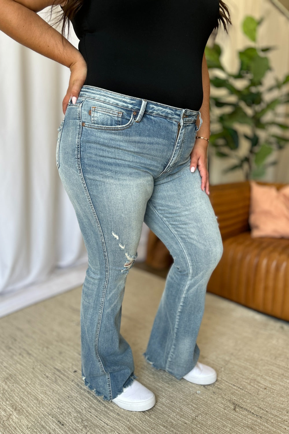 Judy Blue Full Size Medium Rise Tummy Control Destroy Flare - Judy Blue Jeans Boutique