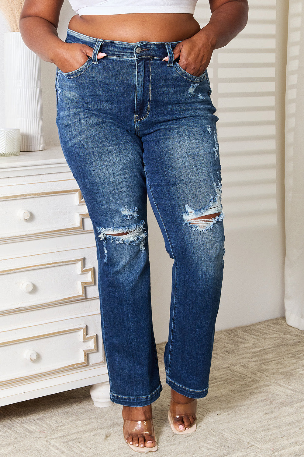 Judy Blue Full Size Mid Rise Hand Sand & Destroy Bootcut Jeans - Judy Blue Jeans Boutique