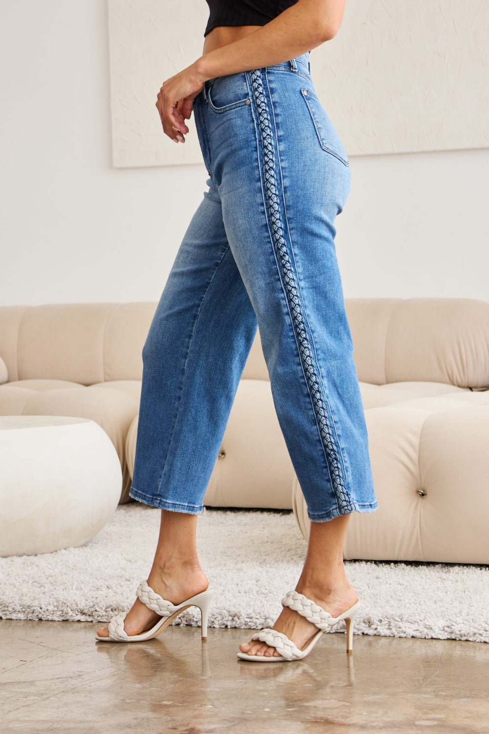 Judy Blue Full Size Braid Side Detail Wide Leg Jeans - Judy Blue Jeans Boutique