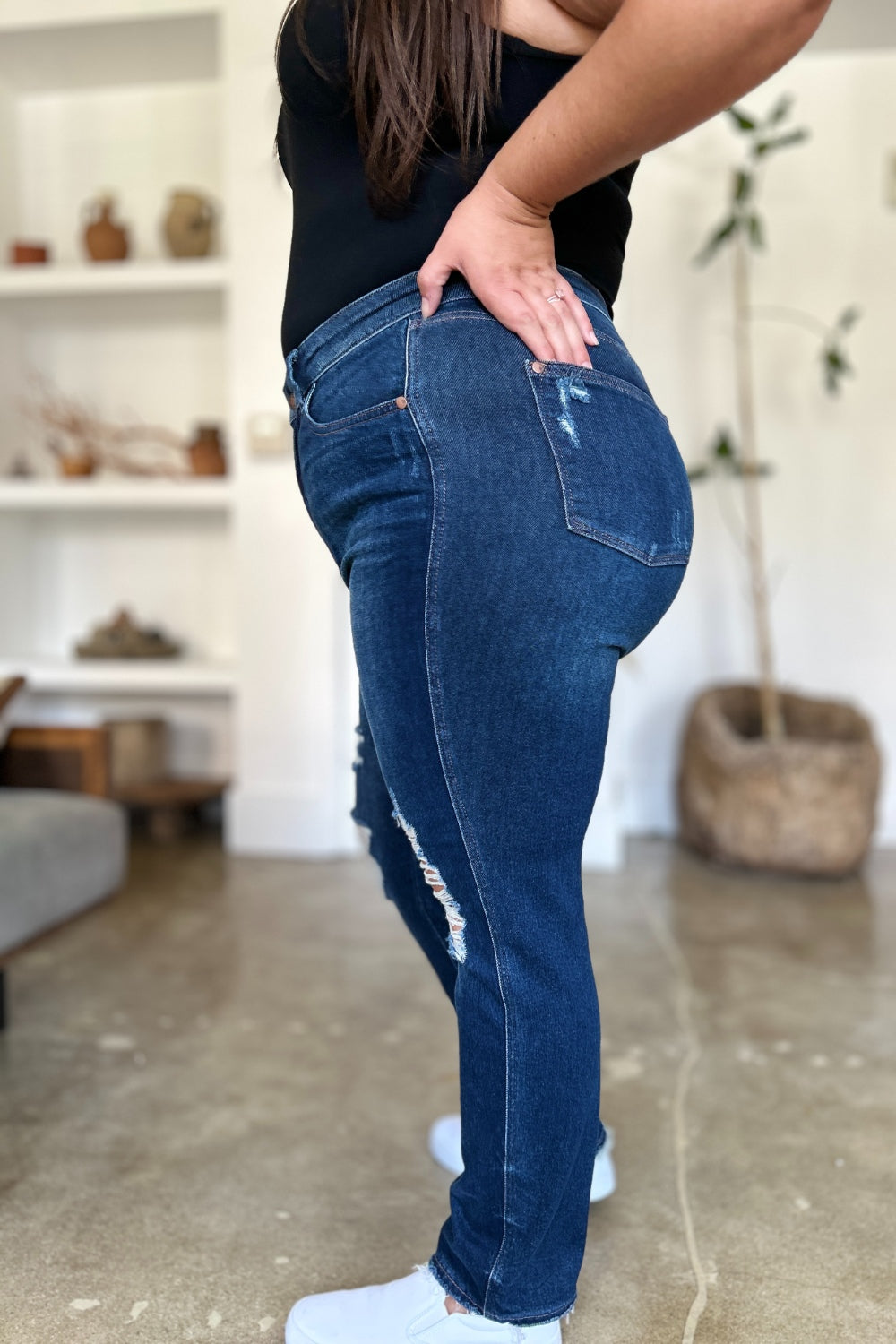 Judy Blue Full Size High Waist Rigid Magic Heavy Destroy Straight Jeans - Judy Blue Jeans Boutique