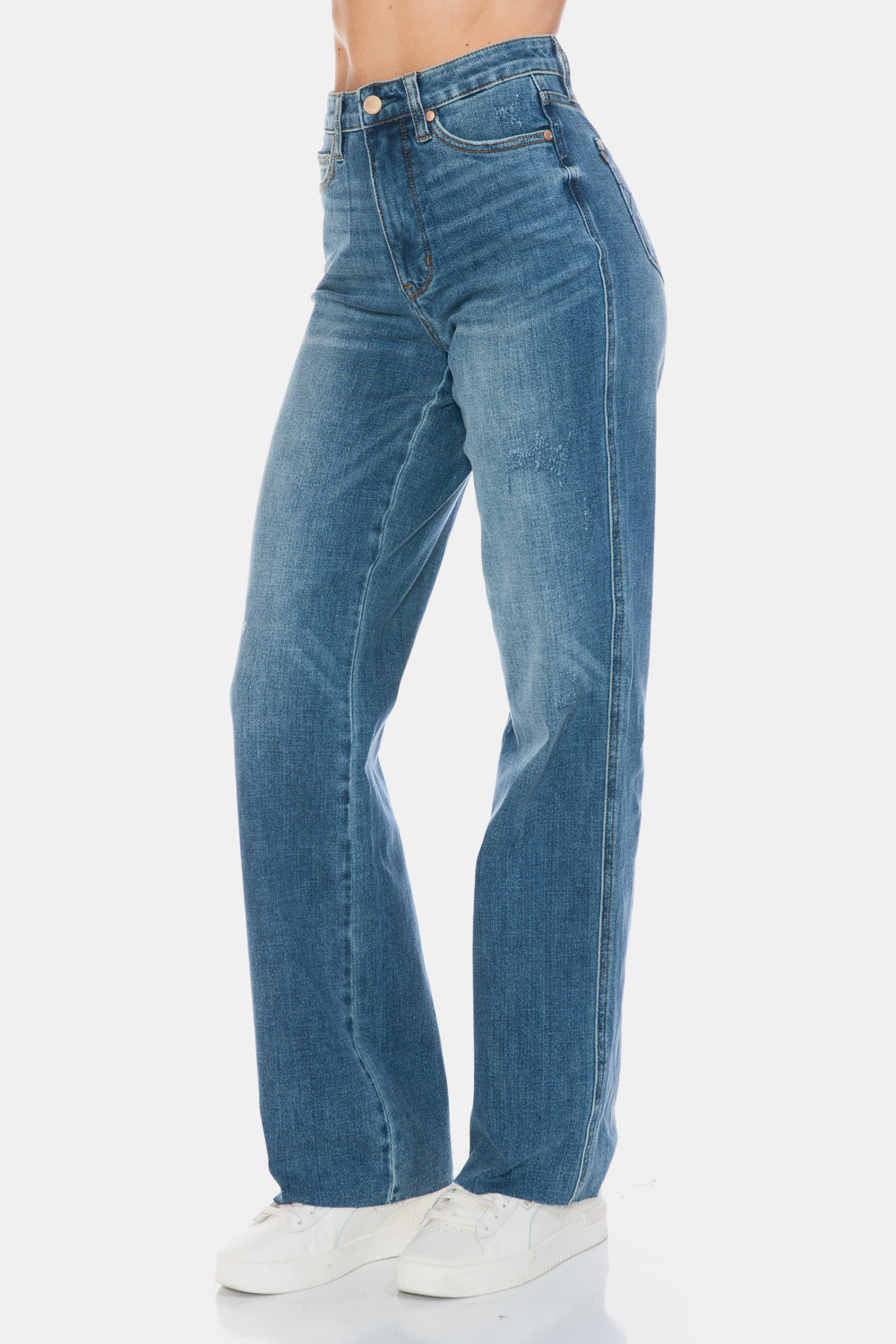 Judy Blue Full Size Tummy Control Cut Raw Hem Straight Jeans - Judy Blue Jeans Boutique