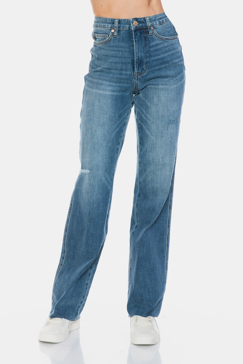 Judy Blue Full Size Tummy Control Cut Raw Hem Straight Jeans - Judy Blue Jeans Boutique